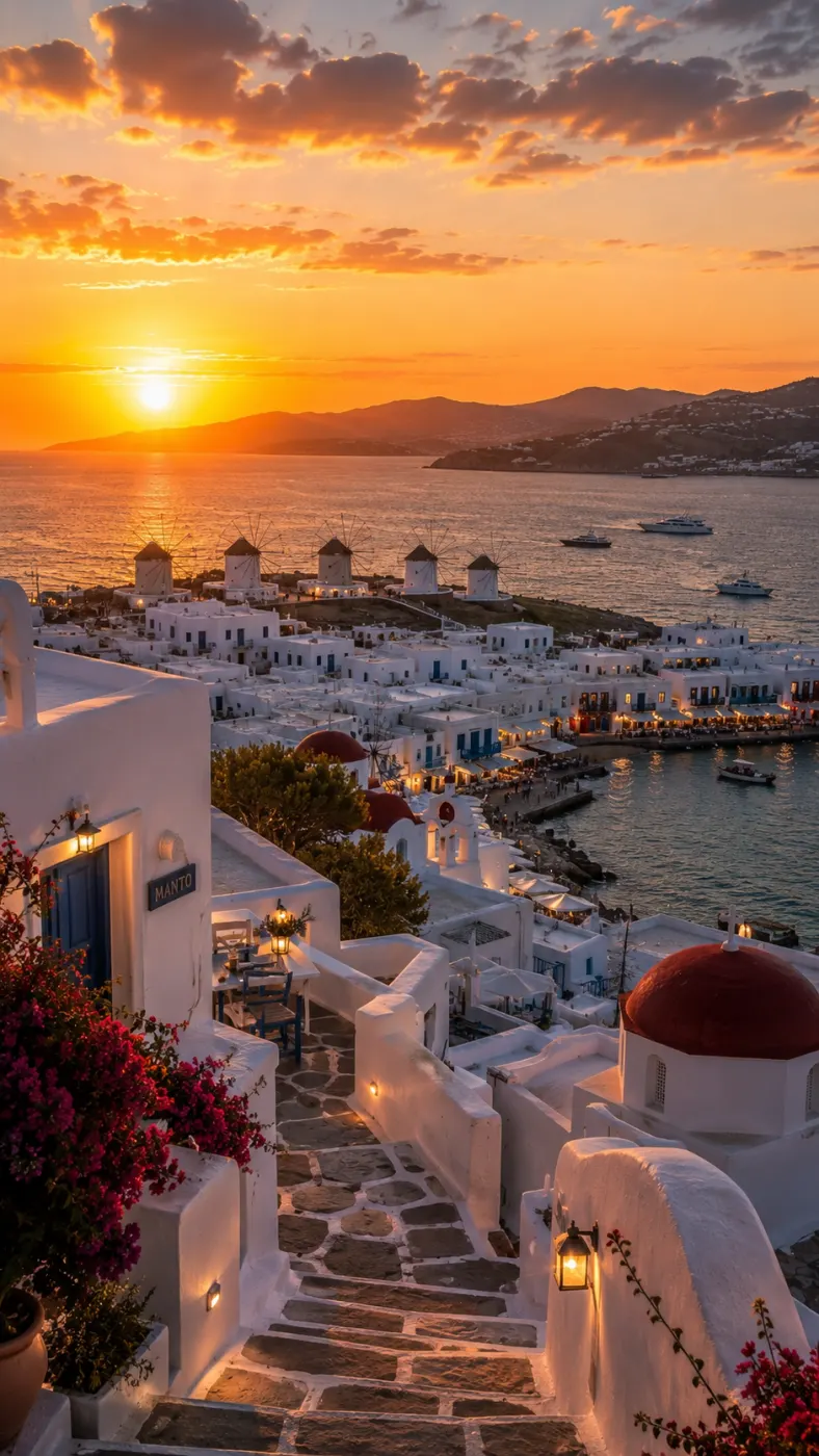 Mykonos — architettura cicladica bianca sull'Egeo